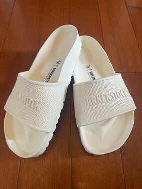 Birkenstock White Logo Slide Sandals